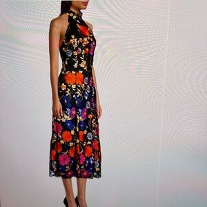 Milly Penelope Open Shoulder Floral Black Dress